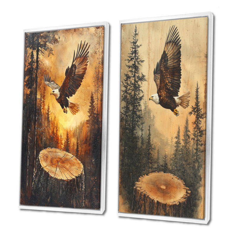 Grand aigle, esprit du vent I - animaux, collection d'art mural, 2 pièces, H 40 po x l 41 po, Cadre flottant blanc