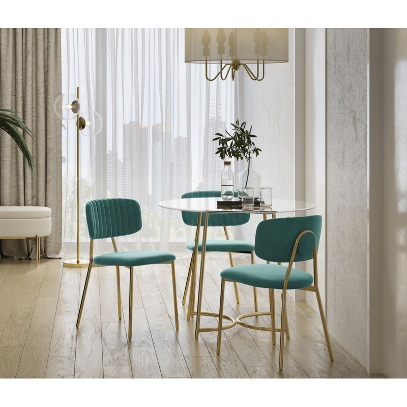  Addington Velvet Upholstered Side Chairs, Green, Gold