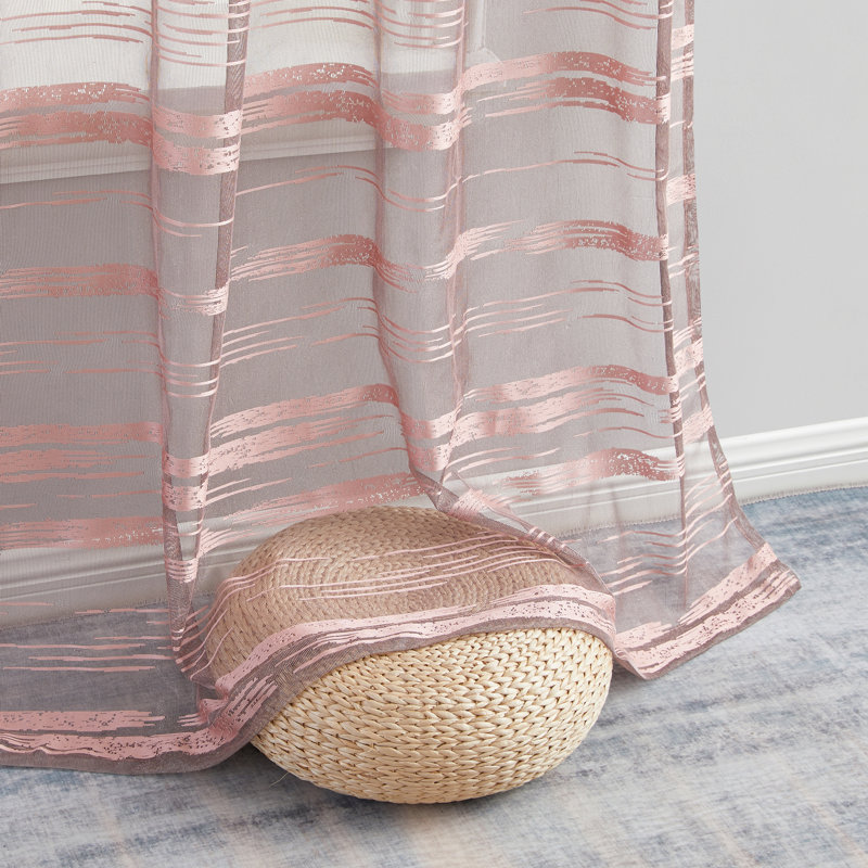 Broadway Striped Sheer Grommet Curtain Panel, Blush Pink, 54" W x 63" L