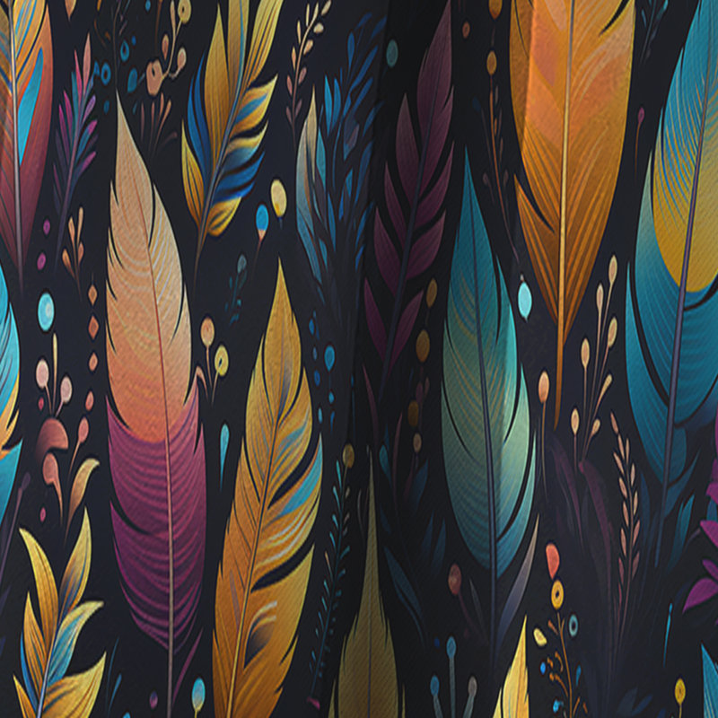 Tribal Dreamscape Feather Boho Motif III - Rideau occultant Boho - 1 panneaux, L 52 po x L 84 po