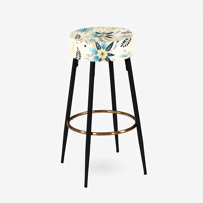 Ensemble de 2 tabourets à imprimé animal, Motif floral bleu, beige et rétro