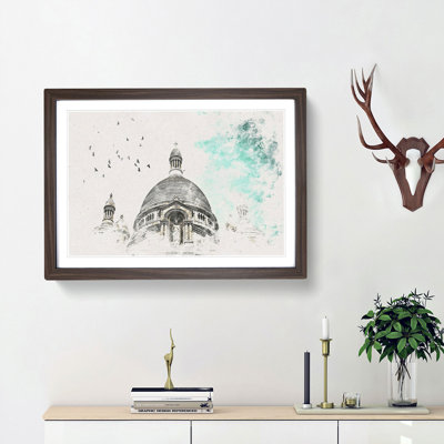 Birds Above Sacre Coeur Paris Watercolour - Single Picture Frame Print on MDF