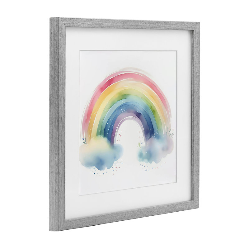 «Soft Rainbow with Clouds», reproduction encadrée sous verre, design by Creative Studio, Cadre de ferme gris