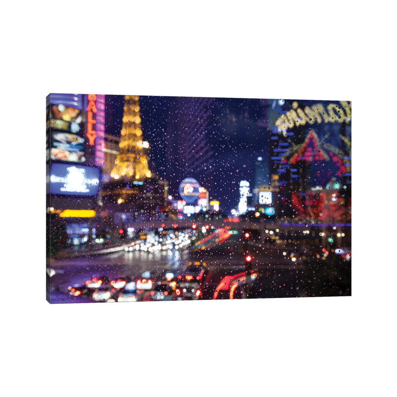 The Strip With Paris At Las Vegas Main Strip Lights At Night. by Michele Niles - Wrapped Canvas Gallery-Wrapped Canvas Giclée