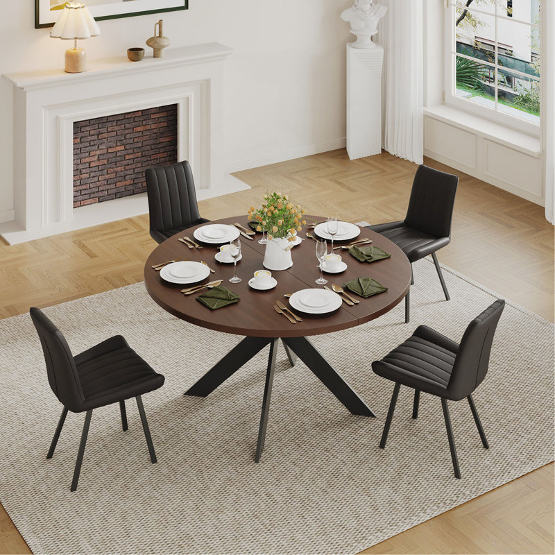 Round dining table, black walnut, brown