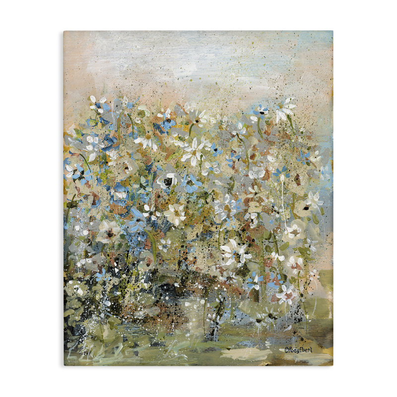 Toile mouchetée fleurs de jardin, design par Roy Ebert, H 30 po x l 24 po