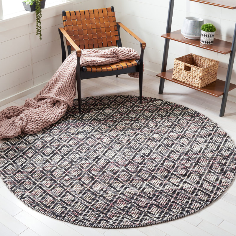 Natura Hand Woven Wool/Cotton Geometric Rug in Ivory/Red/Black, Round 6'