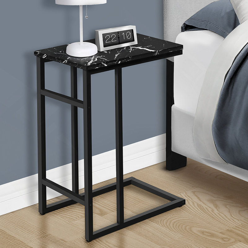 Table d'appoint, en forme de C, bout, côté, collation, stratifié aspect marbre noir, métal noir