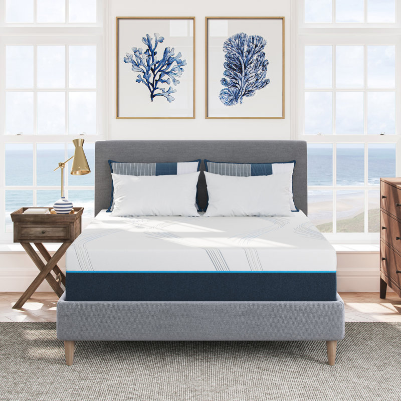 King Size White and Blue Gel Memory Foam Mattress