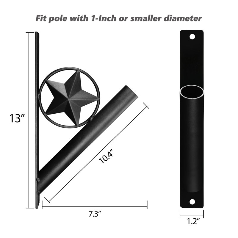 Aillene Iron Star Flag Pole Holder - Wrought Iron Flag Pole Bracket - Heavy Duty & Weather Resistant, Texas Star Wall Mounting Bracket with Black Matte Coating for House Yard Garden Flagpole