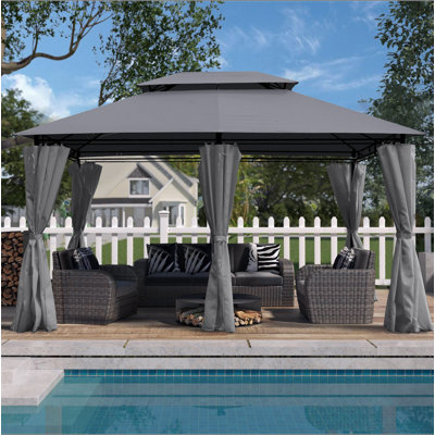 13X10 Outdoor Patio Gazebo Canopy Tent With Ventilated Double Roof And Sidewall(Detachable Curtain Included On All Sides),Suitable For Lawn, Garden, Backyard And Deck