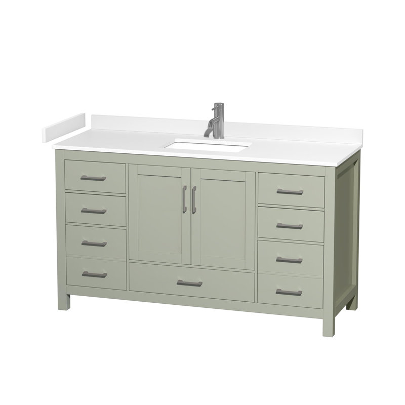 Sheffield 60" Freestanding Single Bathroom Vanity with Cultured Marble Top, White Cultured Marble, Light Green