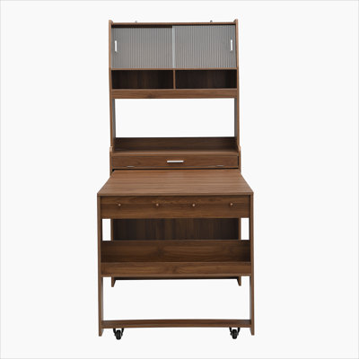 Buffet compact 33,5 x 15,7 x 69 pouces avec huche et table de salle à manger pliable, armoire multifonctionnelle avec tablette de rangement et crochets latéraux pour petits espaces, studio, appartement