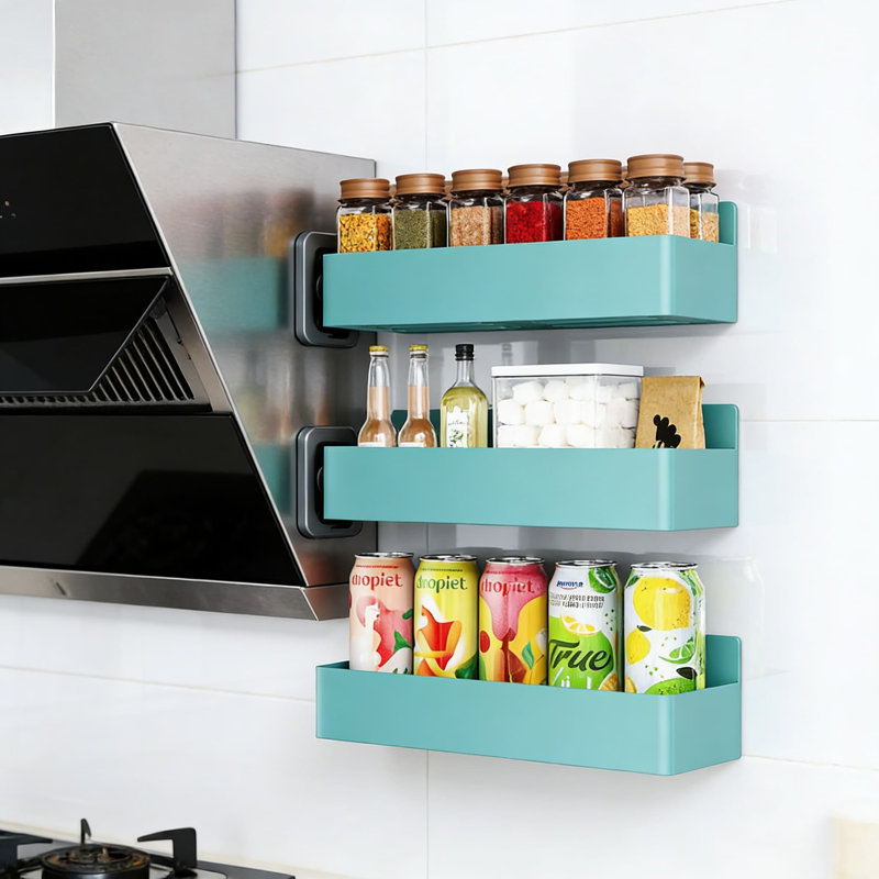 Support à épices magnétique pour réfrigérateur, organisateur de cuisine à fixation forte et tablette de rangement pour pots à épices, condiments et canettes, organisateur de réfrigérateur compact