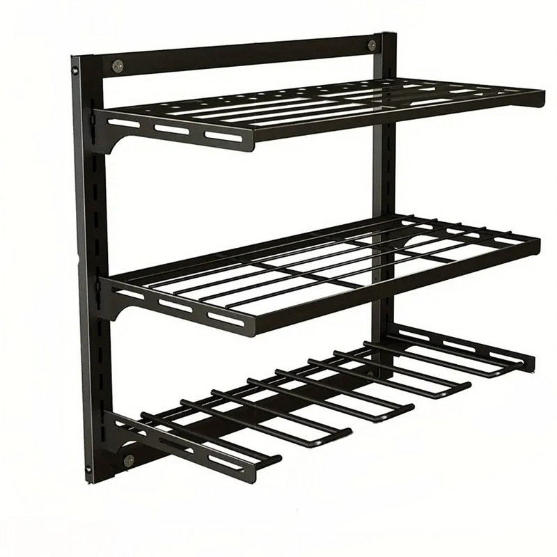 Support à outils mural robuste en métal à 3 niveaux, peu encombrant pour un rangement en atelier