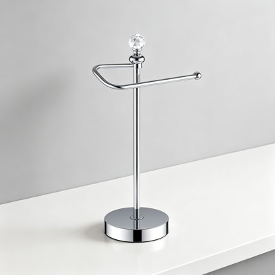 Porte-serviettes de bain sur pied en acier inoxydable, barre porte-serviettes autoportante pour salle de bain ou comptoir de cuisine, porte-serviettes rustique avec boule de cristal décorative