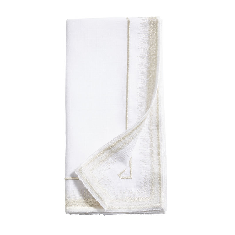 Elegant Embroidery Detail Napkin (Set of 4), White/Champagne