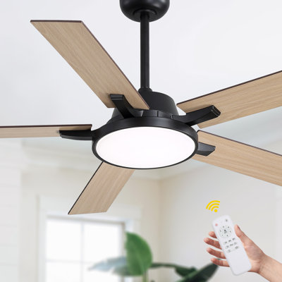 52" 5 - Blade Modern Reversible Ceiling Fan with LED Lights and Remote, 6 Speeds Ceiling Fan