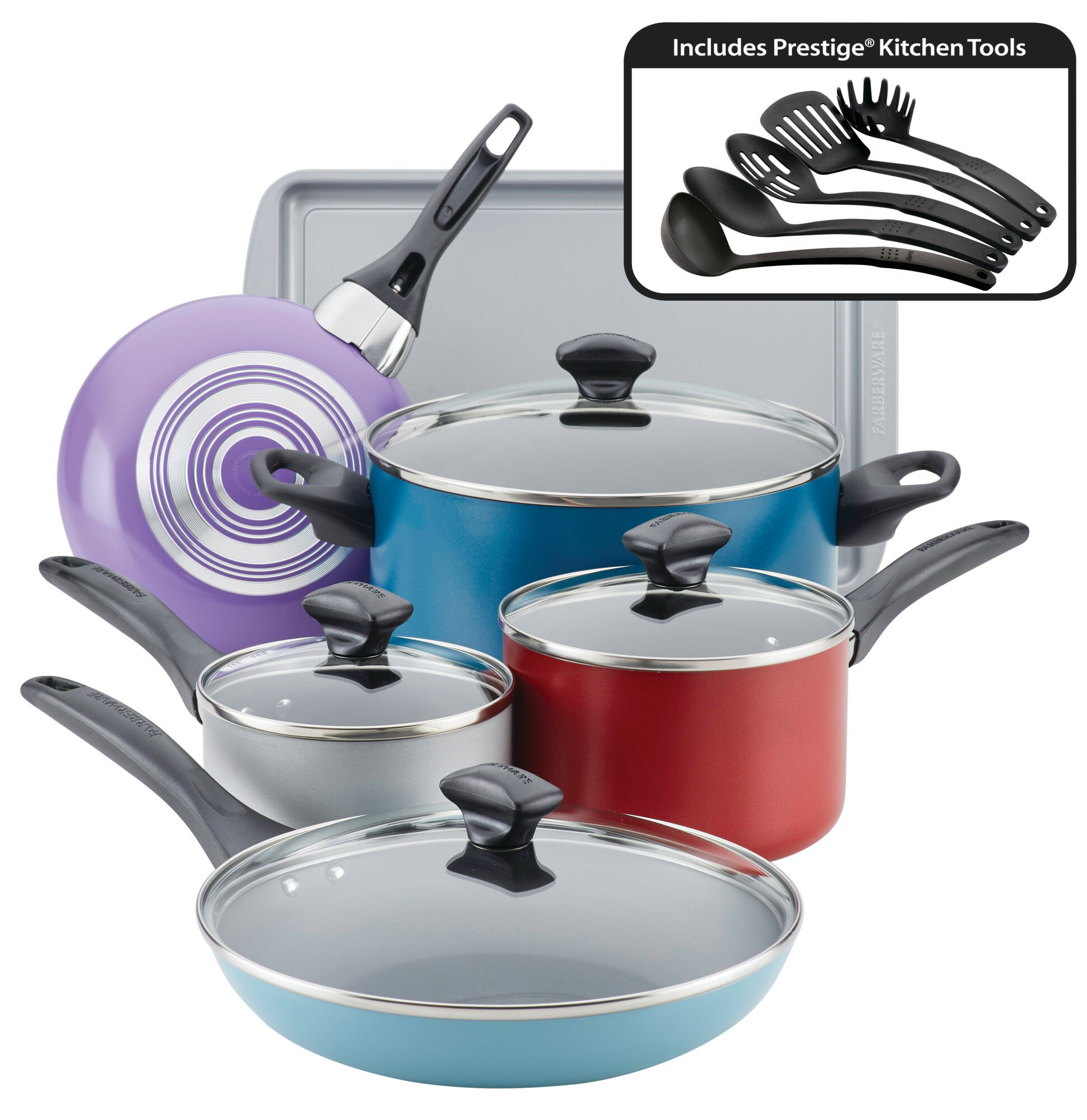 Farberware Dishwasher Safe Nonstick 15-Piece Cookware Set, Black