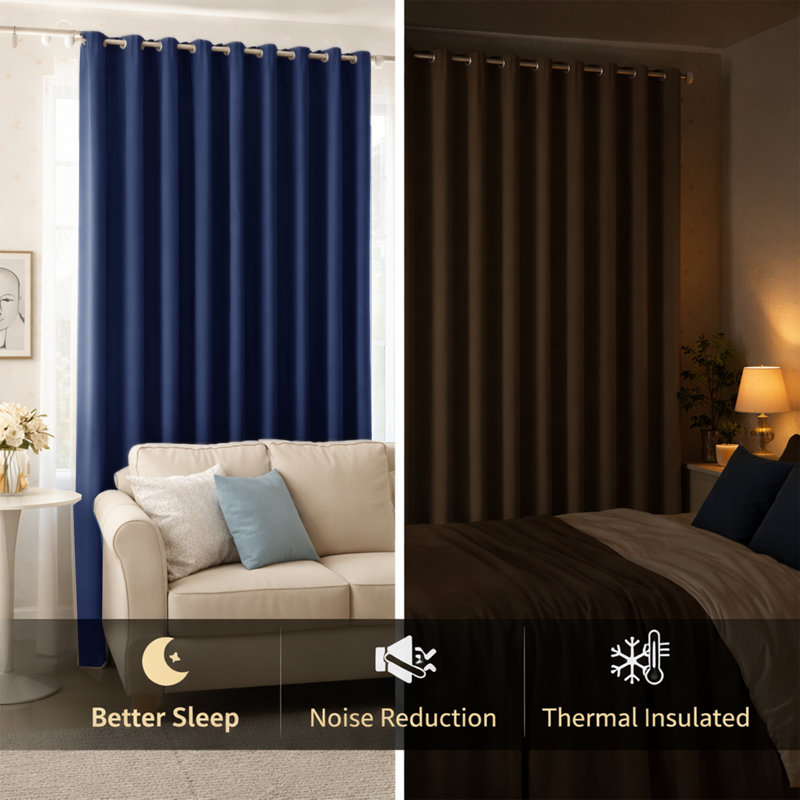 100% Room Darkening Blackout Drapes for Bedroom & Living Room, 228cm Width x 228cm Drop, Navy