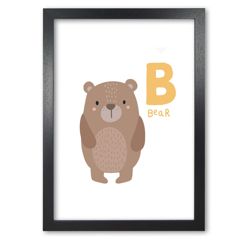 Alphabet Animals, B Is For Bear - Print, 60 cm H x 42 cm W x 5 cm D, Black Grain Frame