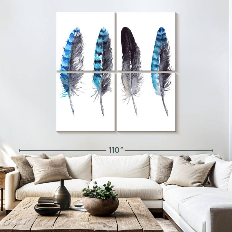 Plumes de geai bleu, H 74 po x l 74 po