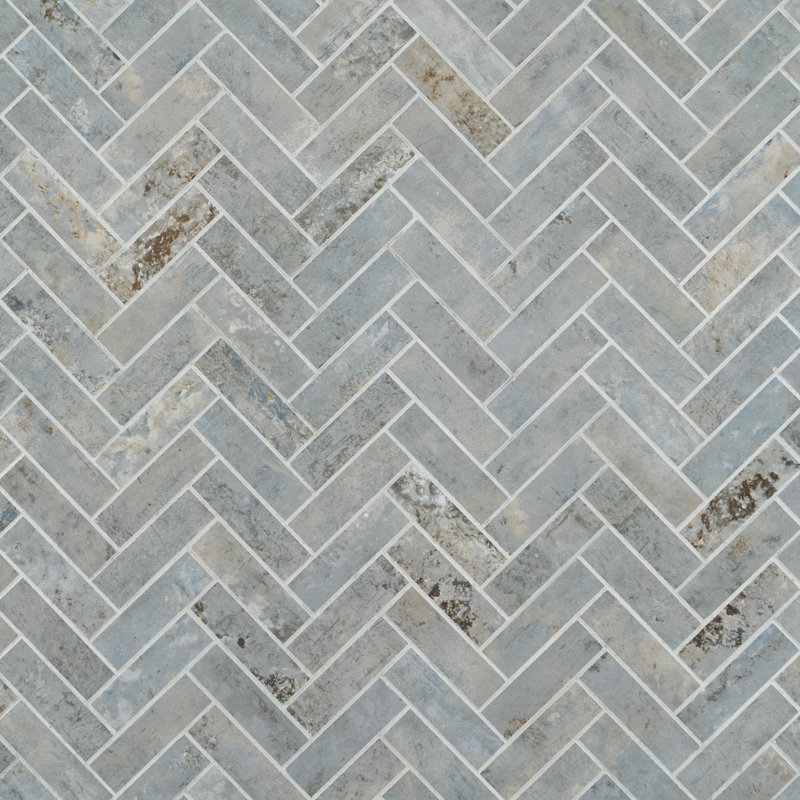 Portrait Herringbone Matte Porcelain Mosaic, Black Gold