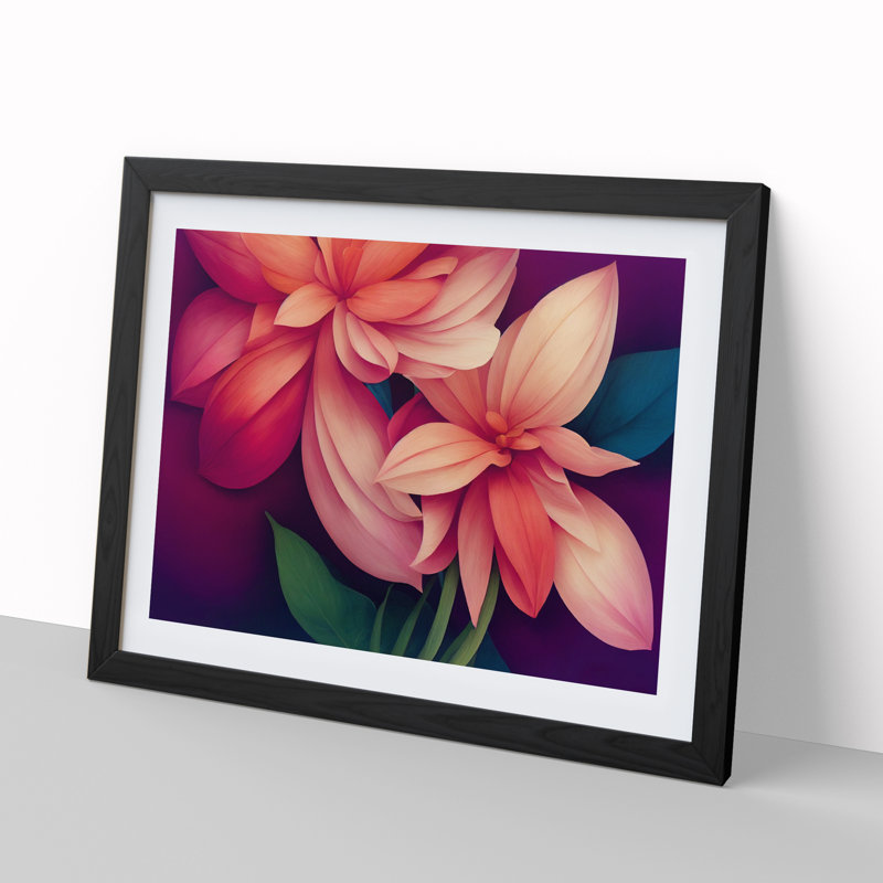 Artistic Modern Flowers - Single Picture Frame Print, 46cm H x 64cm W x 2cm D, Black Framed