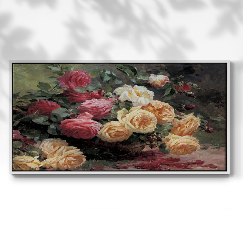 Roses revisitées - Toile tendue avec châssis, prête à accrocher, H 17 po x l 33 po