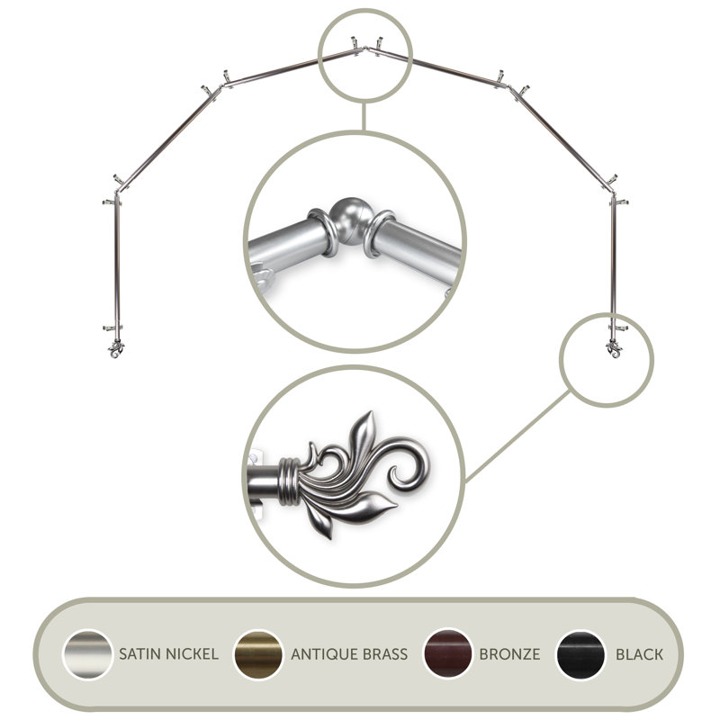 Ensemble de quincaillerie à rideaux simple &-side bay Rexford, Nickel satiné, 28 à 48 po (de chaque côté)