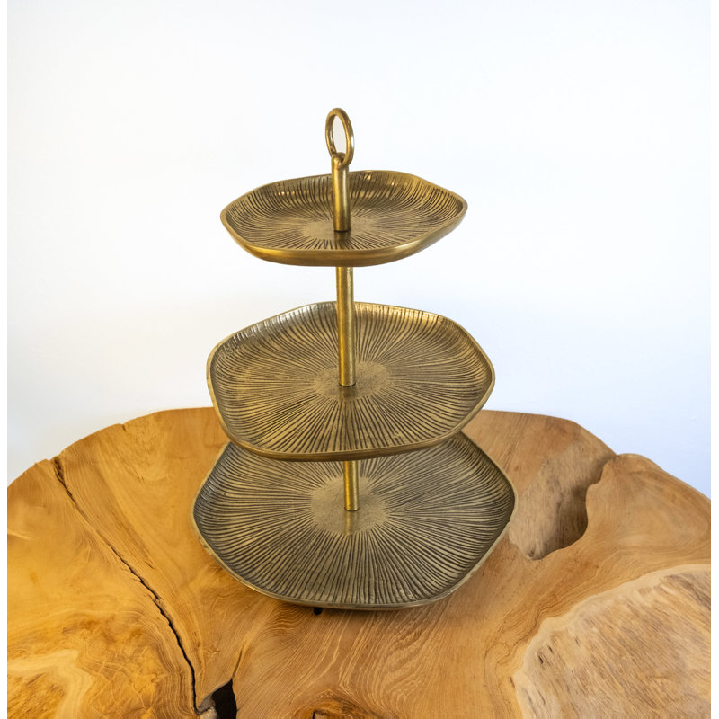Yosemite Handcrafted Antique Brass 3-tier Serving Stand