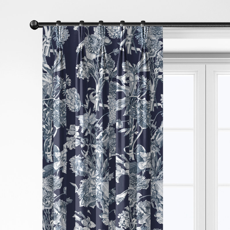 Alexandria Indigo Cotton Pinch Pleat Drapery Panel Set of 2, 20" W x 156" L