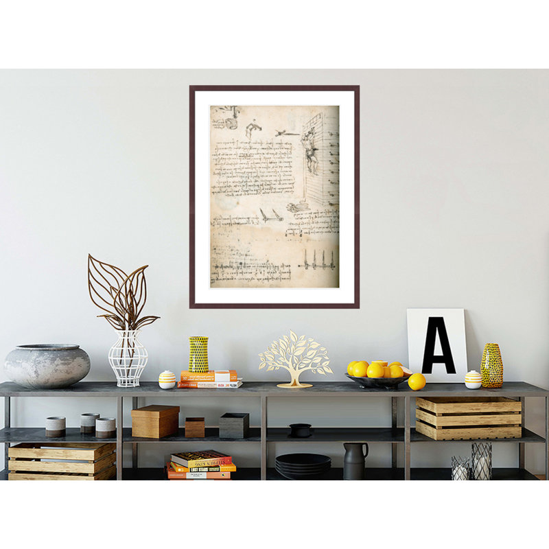 Notebook drawing of grappling hooks by Leonardo da Vinci -Framed Giclee Print, H 41,5 po x l 31,59 po