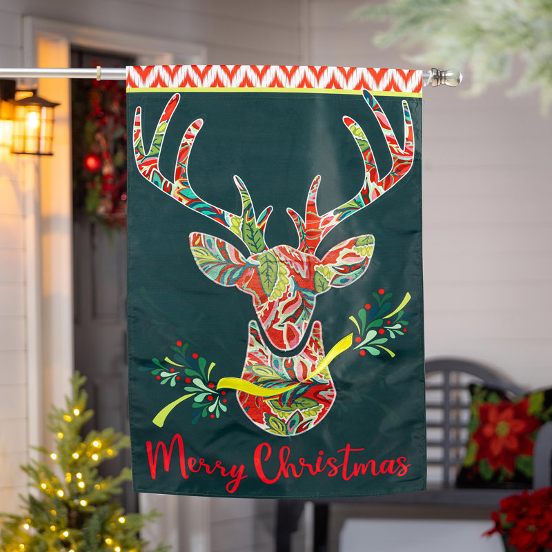 Patterned Reindeer Applique House Flag