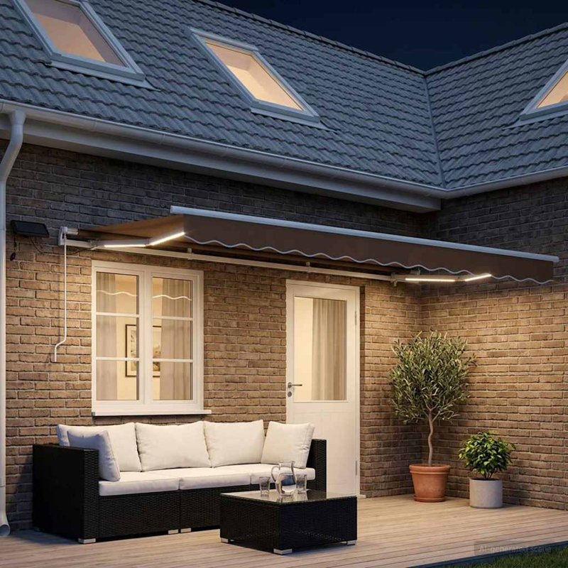VidaXL Fabric Cover Retractable Patio Awning, 165cm H x 600cm W x 300cm D, Solid Colour, Taupe