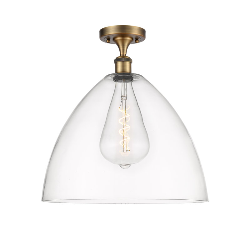 Plafonnier semi-encastré 1 lumière Germinia, Transparent, H 18,75 po x l 16 po x P 16 po, Laiton brossé