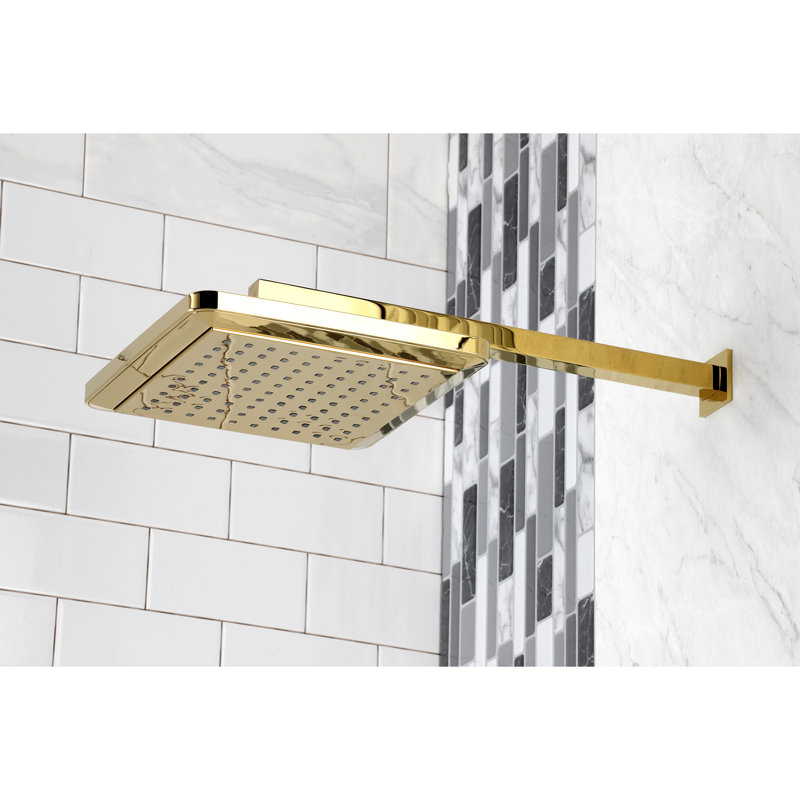 Pomme de douche carrée en ABS 9/8 po avec bras de douche 15-3 / 4 po Kingston, Laiton poli