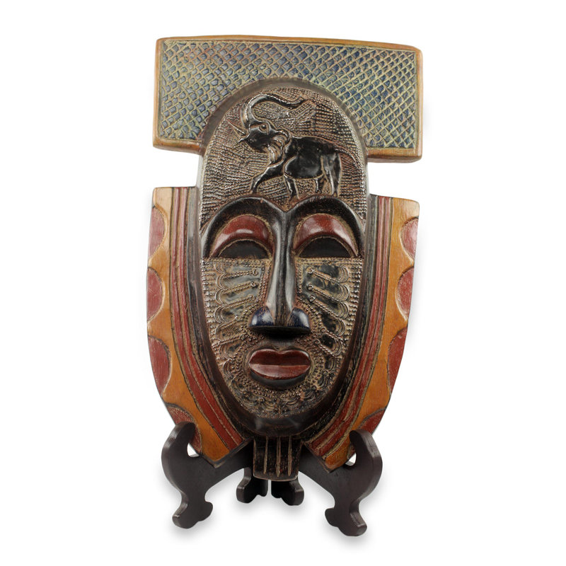 Royal Elephant Theme Handmade African Mask and Stand Sculpture