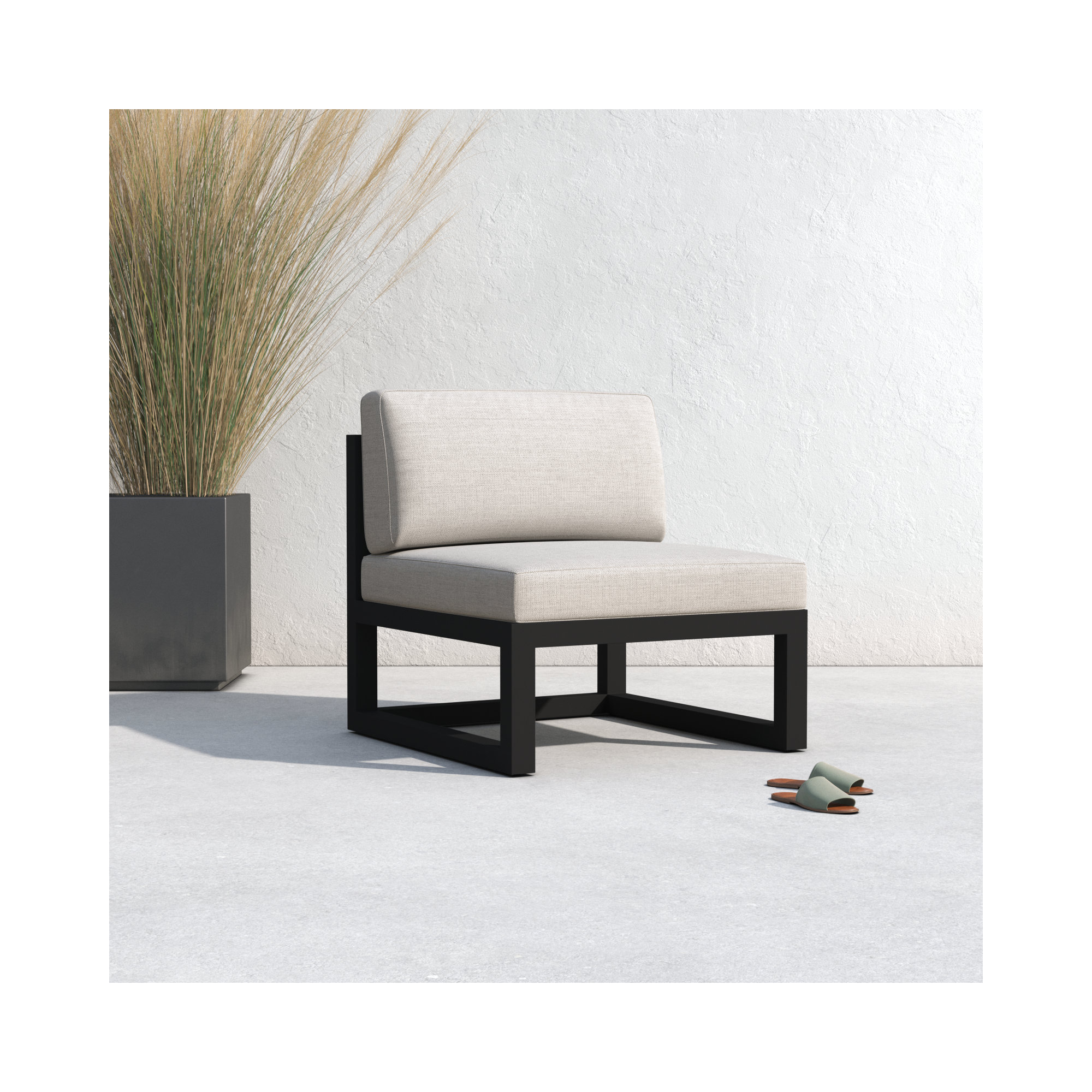 Smith Outdoor Lounge Chair with Sunbrella® Cushions, Cast Silver, Black