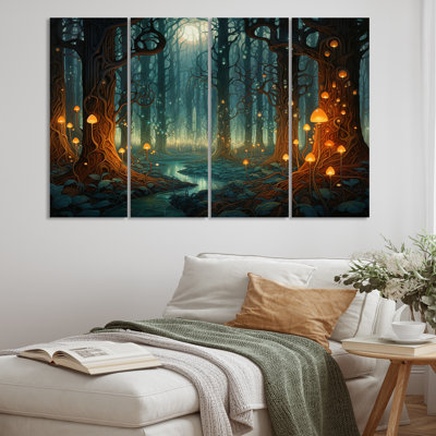 " Glowing Lights In The Full Moon Forest Magic " 4 - Pieces