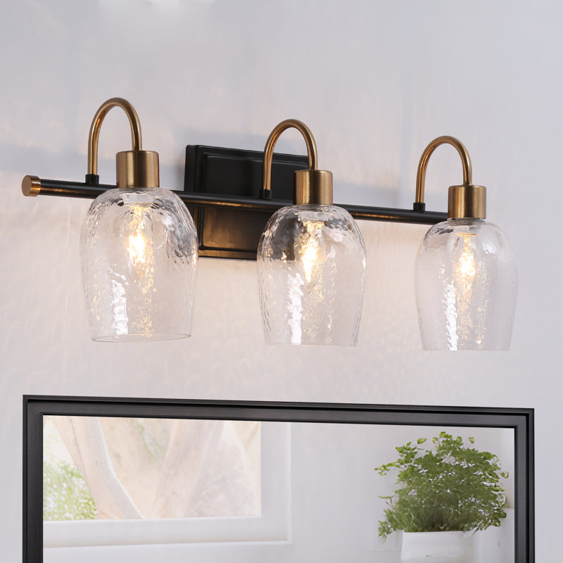 Éclairage de salle de bain à intensité variable 3 lumières avec abat-jour en verre martelé Aedan