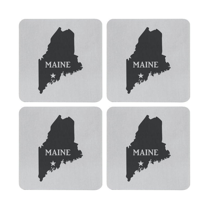 Stainless Steel Square 4 Piece Coaster Set, Maine
