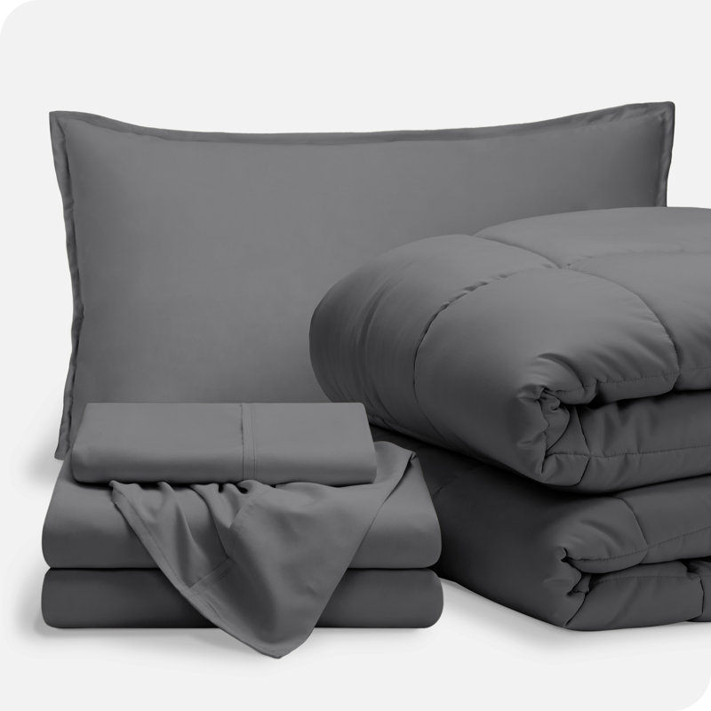 Lit dans un sac en microfibre 1800 de qualité supérieure 1800, Gris / Gris, Édredon simple TG et 4 pièces supplémentaires