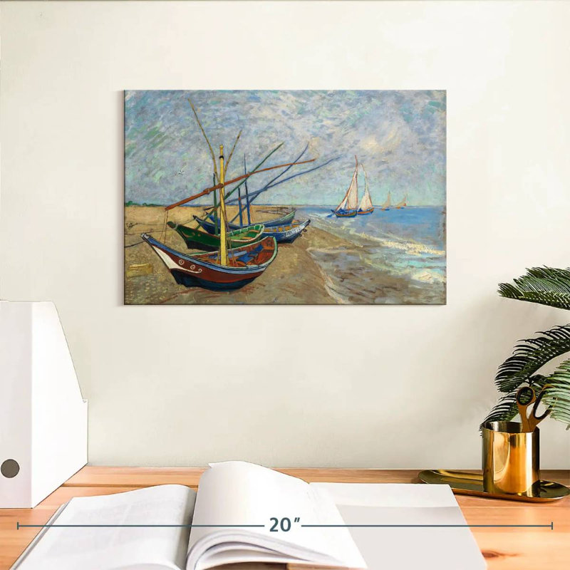 Mehar, bateaux de pêche sur la plage II, H 8 po x l 12 po