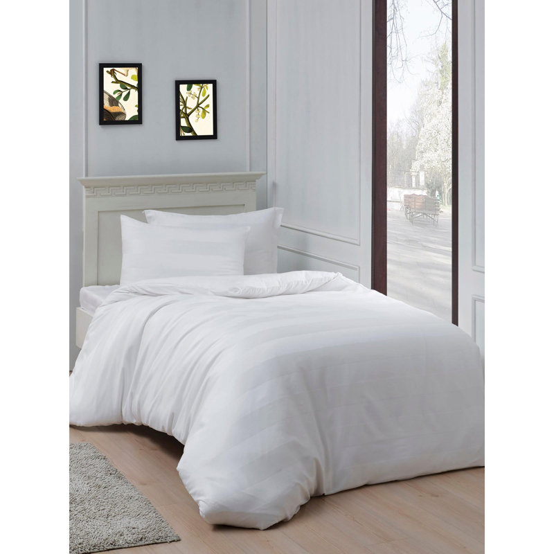 Ensemble de housse de couette, Courtepointe simple + 1 taie d'oreiller standard, Blanc rayé 1