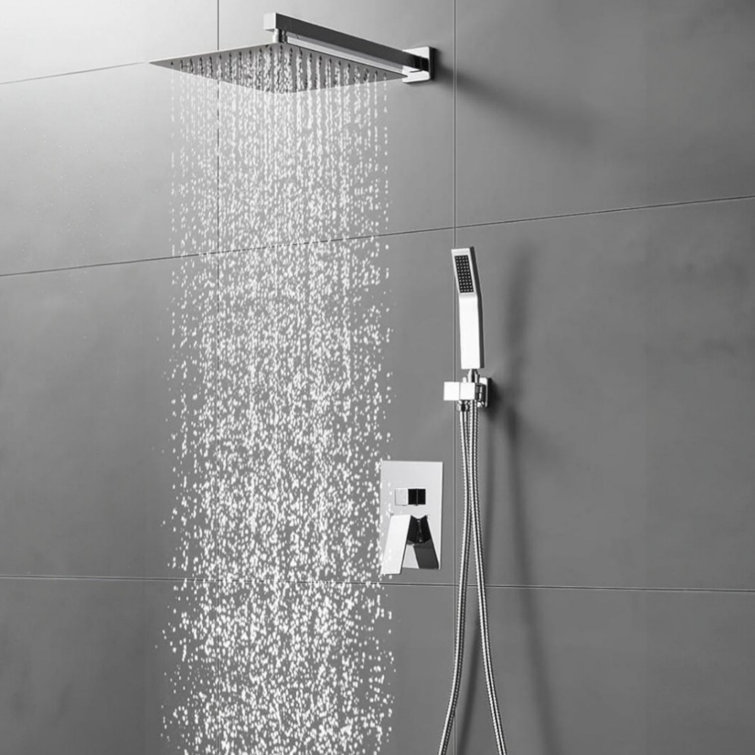 10" Square Shower Head Pressure Balanced Shower Faucet System With Handheld Spray