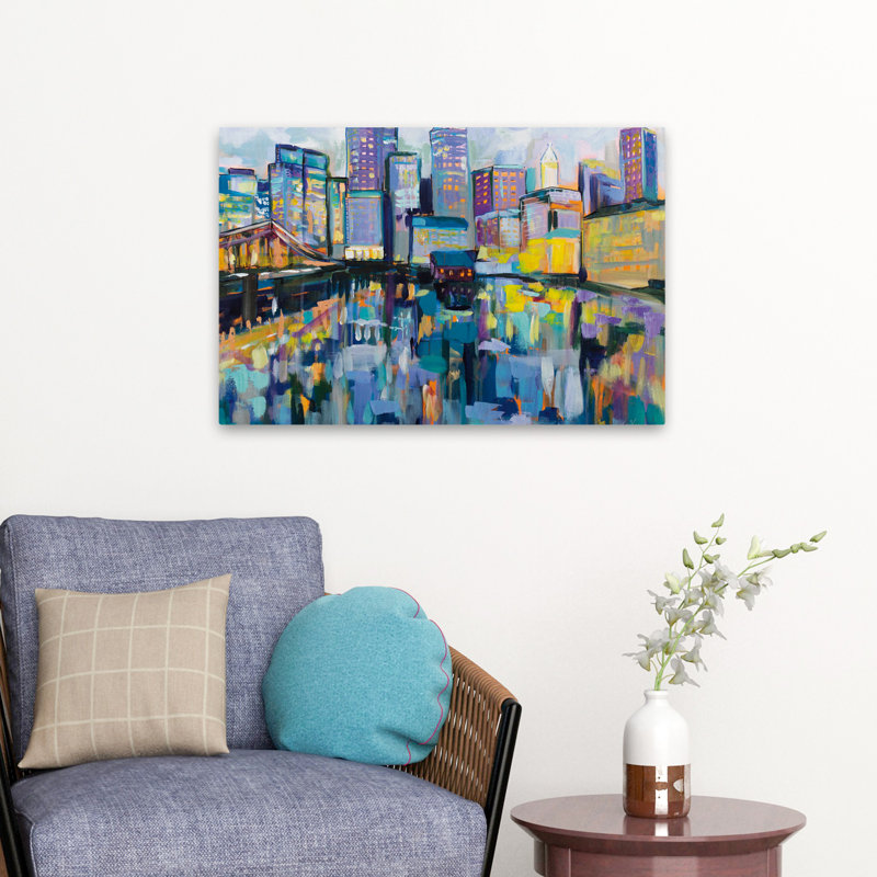 Bleu et art de Boston Harbor, H 16 po x l 24 po