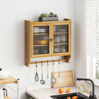 24.8"Glass Door Vintage Double Door Wall Cabinet With Three Tiers Of Storage With Towel Rack,For Bathroom, Kitchen,Dining Room by Ophelia & Co.