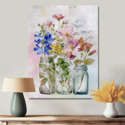 «Country Home Assorted Bouquets Of Wildflowers», impression d'art sur toile à motif floral bleu
