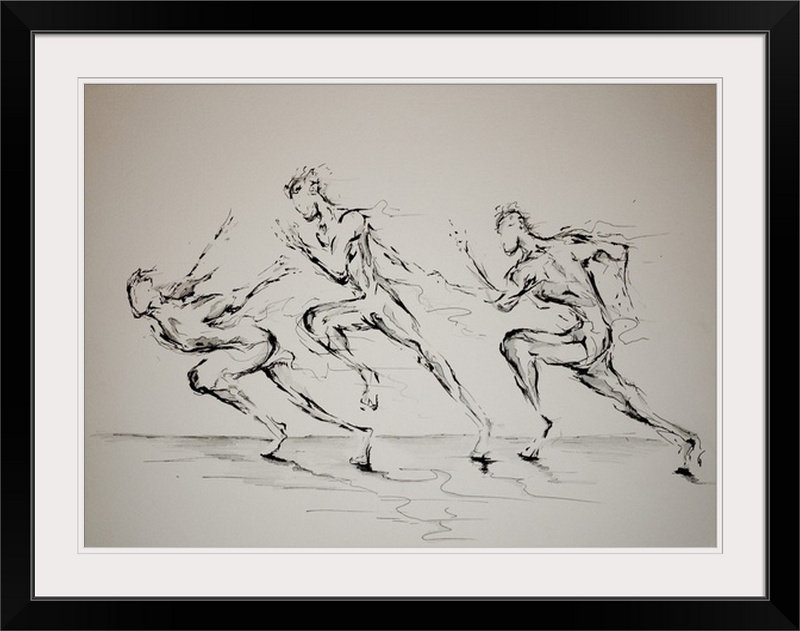 « trois aveugles » par impression de graphisme Marc Allante, Cadre noir, H 26 po x l 32 po x P 1 po